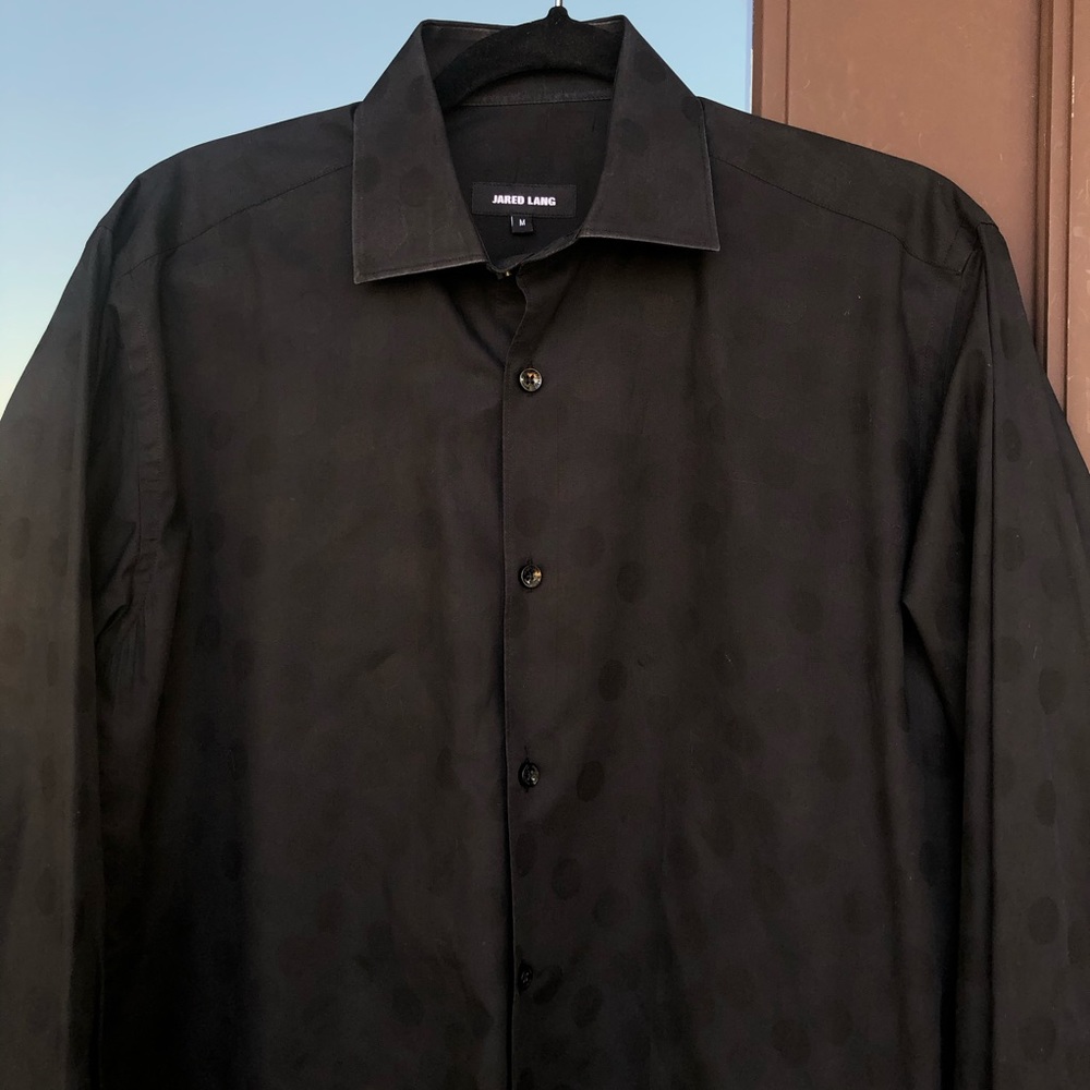 Jared Lang Jet Black Polka Dot Motif Dress Shirt M